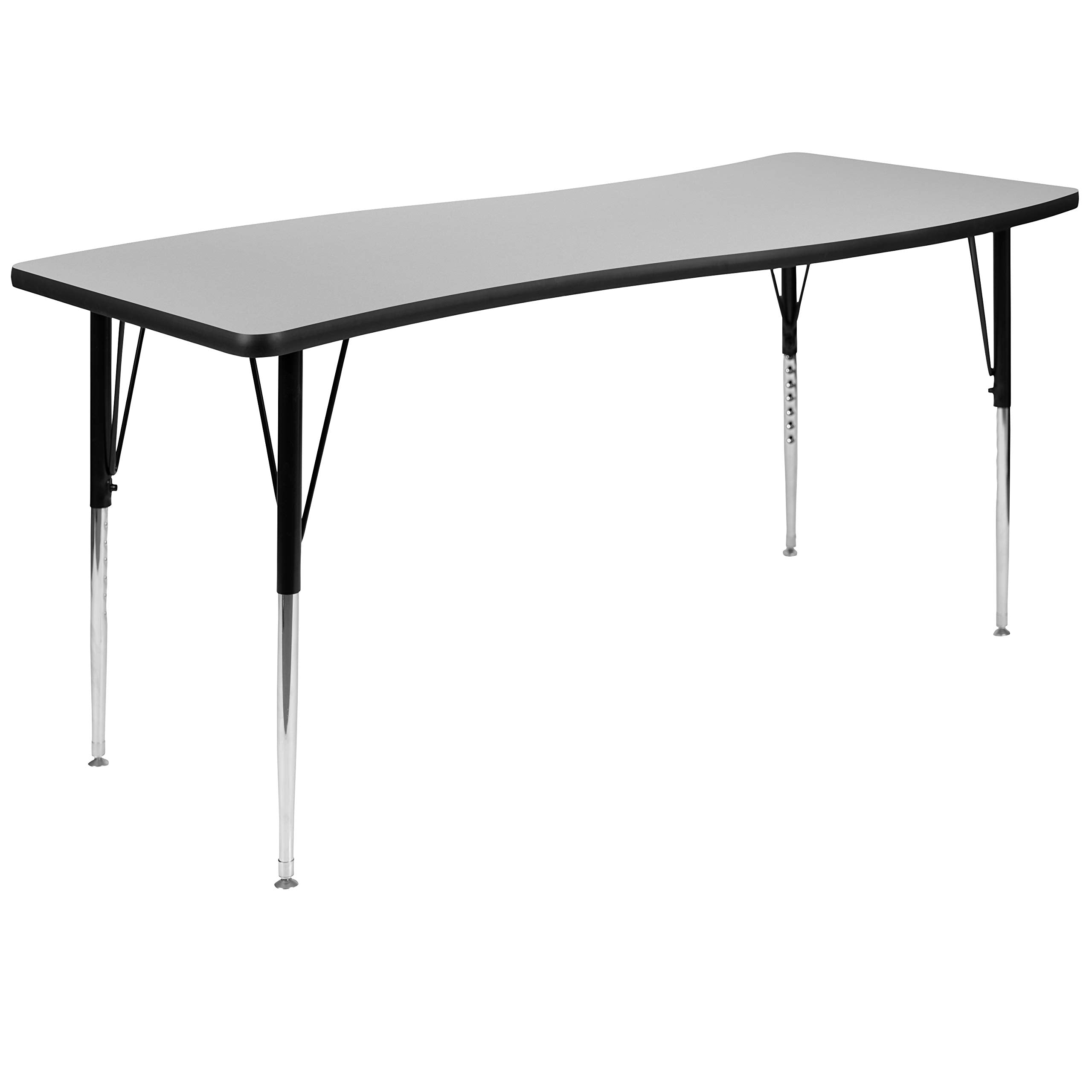 Flash Furniture Wren 26"W X 60"L Rectangular Wave Flexible Collaborative Grey Thermal Laminate Activity Table - Standard Height Adjustable Legs